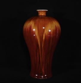 清康熙郎窑红窑变拉丝釉梅瓶，高33×19厘米