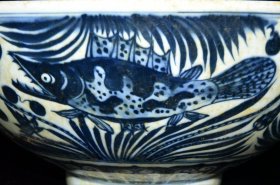 明代永乐青花鱼草纹薄胎大碗 古玩古董古瓷器老货收藏