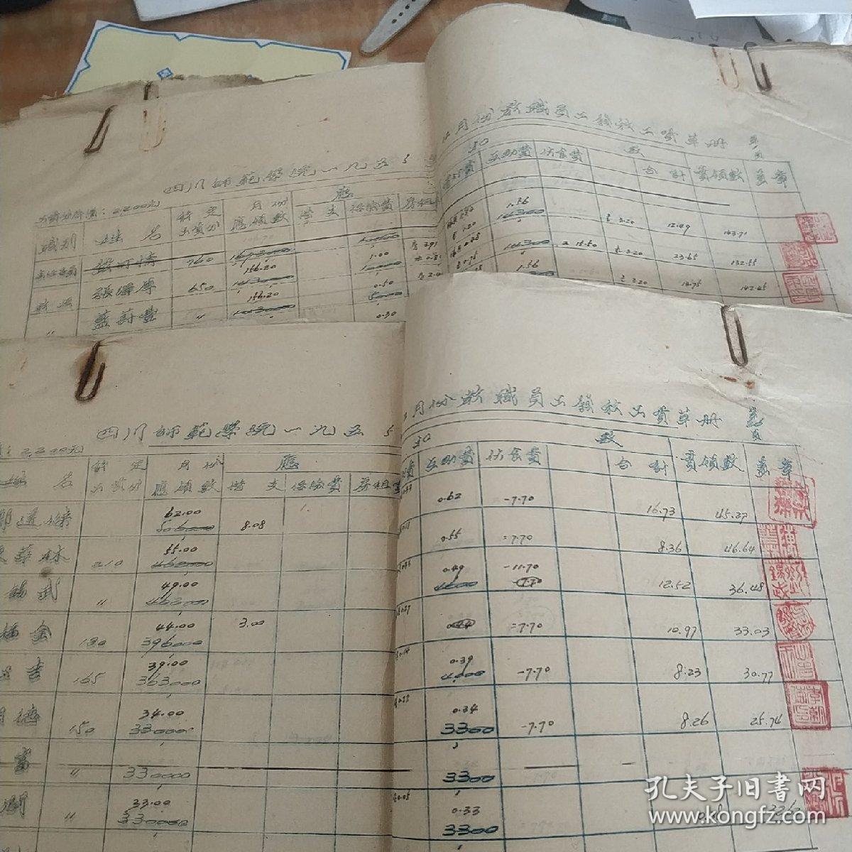 四川师范学院1955年职员工工资表六本