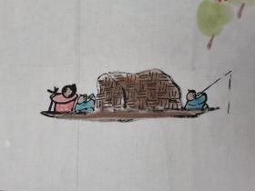 老壶国画岭南名家四尺整张，老壶，字隐瀚。颜其斋一方山水居。三十始弄墨，所作山水，花鸟人物皆以小品见长，吸收汉画像砖，民间工艺，儿童画等表现手法，取材皆有感而发，源于现实并致力于关注现实主题的彩墨画创作。题画诗文，随心信手，不拘格律。信奉书画之道须经过“二分写字，二分画画，二分交游,四分读书”始有所成。现居广州黄埔古村。职业画家，广东清远市民间文艺家协会副秘书长。