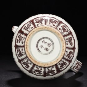 明宣德釉里红莲托八宝梵纹僧帽壶 高24厘米 宽25厘米