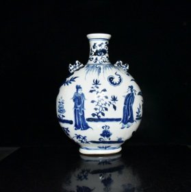 元代白浒孤窑青花人物故事扁瓶【38x29x17cm】
