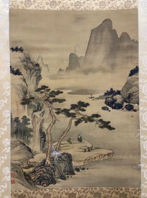 边瑛（玄对），清代画家整绫高级木轴精裱精品山水《松阴论道图》