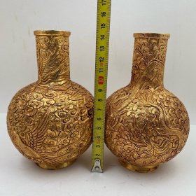 龙凤花瓶乾隆年制纯铜镀24K金 编号7 2
