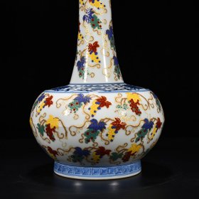清雍正粉彩描金多子葡萄纹赏瓶 32*19厘米