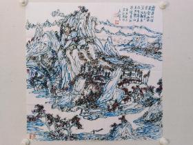 保真书画，重庆名家，吕效书，四尺斗方山水画《霜落林端万壑幽》一幅68×68.5cm，软片。吕效书，出生于重庆，中国美术家协会会员，渝州画院院长，毕业于四川美术学院，受教于李文信、冯建吴诸先生。