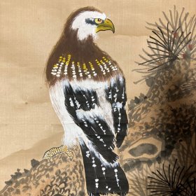 松鹰图，绢本，带木箱