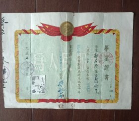 1955年铁道部济南铁路运输机械学校毕业证书（为人民服务）