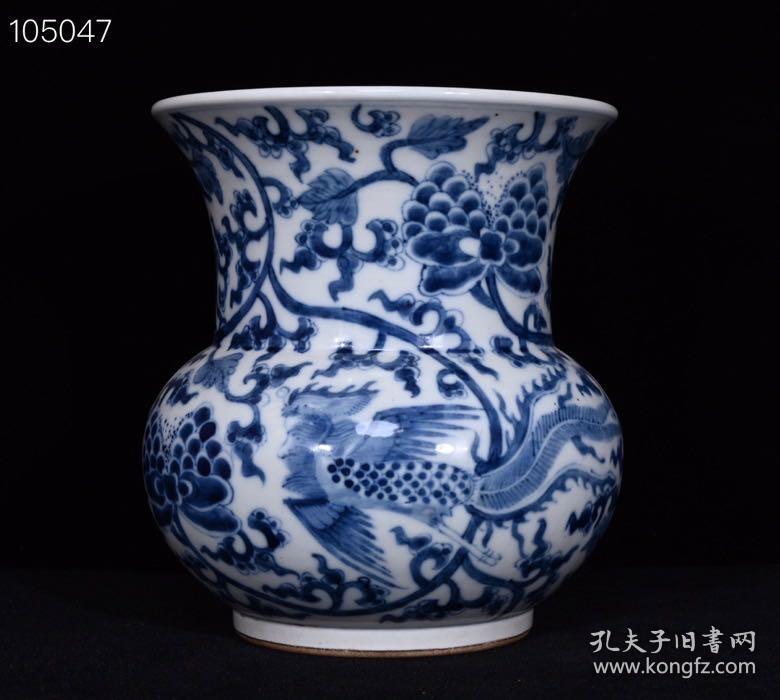 清康熙青花凤穿花卉纹花觚