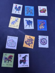 第一轮十二生肖邮票11张全新好品鸡狗猪鼠牛虎兔龙蛇马羊。 A存放在册子内