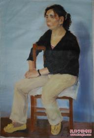 手绘布面油画：L.Z.Y.《坐着的女子》（88x59）