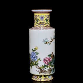 清雍正珐琅彩花鸟纹棒槌瓶 24.5/10厘米