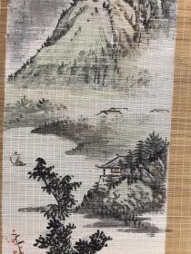 竹丝画帘 江上风帆 画心56x15cm 画工精细