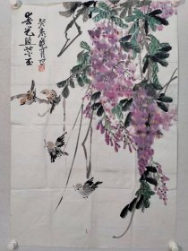 保真书画，天津美院副院长，中国书画报社社长，著名画家张蒲生先生早期花鸟作品一幅102*68.5软片。