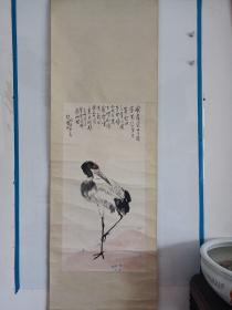 七八十年代左右 荣宝斋 木版水印 国画大师徐悲鸿先生作品 《仙鹤 一副》，长满氧化黄斑 宽凌细裱 鹤立山峰 栩栩如生。