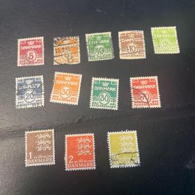 丹麦数字邮票12枚合售（信销票）