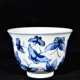 大清雍正年制松柴烧百蝶蛱蝶纹酒杯茶杯 高6.2径8.5厘米1