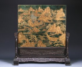 清 乾隆 和田碧玉描金山水诗文插屏，尺寸51.5*49*20厘米、重9525g