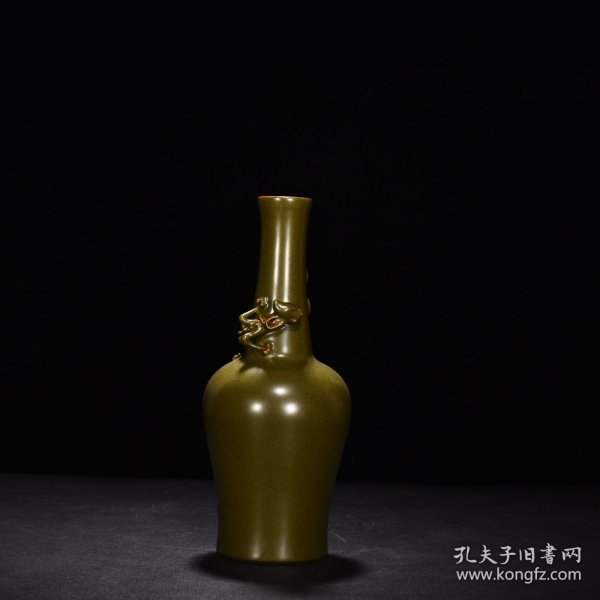 旧藏 清乾隆茶叶末釉螭龙纹摇铃尊 高10厘米 宽20厘米