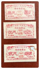广西省人民委员会棉布购买证1957.5-8壹尺、伍尺，共2枚～附送焦孔破孔背纸贴衬的贰尺