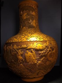 鸡油黄漆器花瓶摆件 高66厘米，宽46厘米，口径18.5厘米，重9260克