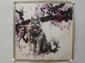 保真书画，现当代国画大家，李延声1994年《神犬》国画一幅，尺寸69.5×69cm，纸本镜心，属狗的大佬收藏尤佳！李延声，1943年生，祖籍广东中山人。现为全国政协委员、中国国家画院艺委会副主任、国家一级美术师、教学委员会导师、中国美协理事、中国美协中国画艺委会委员、中国和平统一促进会理事、享受国务院颁发的专家特殊津贴。