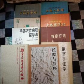 李小龙技击术，武术第三册，推拿疗法与医疗练功，按摩与抓痧，手部穴位病理按摩法，推拿手法学，少林八段锦坐势，少林固肾功，少林八段锦立势，少林伏案功，按摩疗法，推拿百问，防暴格斗13本