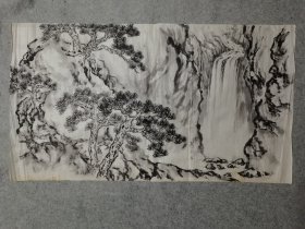 佚名旧国画软片 国画山水 原稿手绘真迹 画心软片尺寸55*99厘米