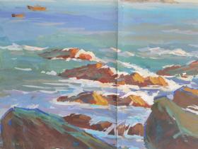 陈达青， 浙江美术学院教授，六十年代水彩画之七，著名画家，生于浙江嵊县。《牛蛙》是他60年代的代表作之一，作品保真，尺寸45x35