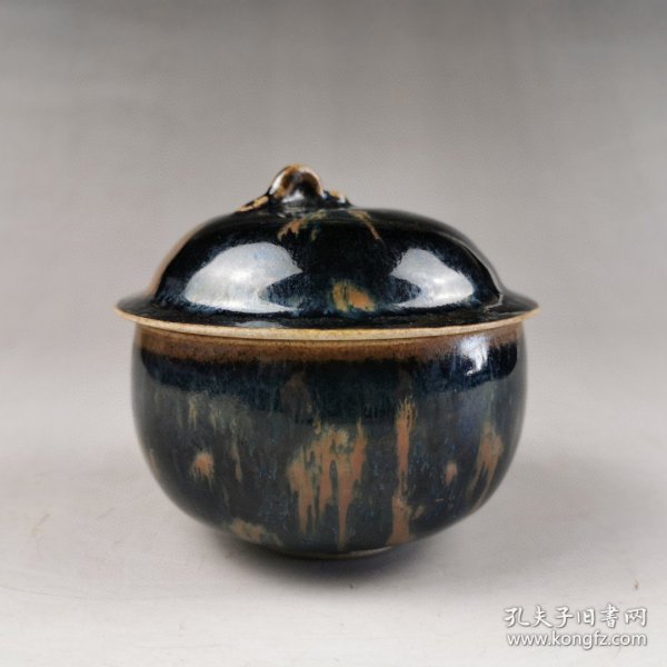 古玩旧藏窑变瓷盖罐 直径9厘米 高9厘米