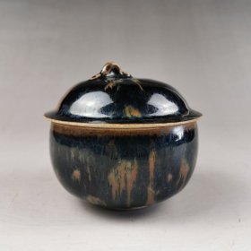 古玩旧藏窑变瓷盖罐 直径9厘米 高9厘米