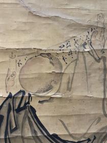 古筆人物图，清代，【曾我蕭白】 
1730 - 1781 （52歲。本 姓三浦，字師龍，號輝鷹、暉雄、暉一、輝一、蕭 白、如鬼、鬼神齋、鸞山、蛇足軒' 飛鸞、虎道、德 甫，通稱左近次郎一京都生人' 從師高田敬甫，又祖 述雪舟等楊、曾我蛇足。終成自家之風，筆意豪放， 用彩反差強烈，個性突出，世有奇才之稱。自詡曾我 蛇足第十代，與池大雅交友甚密'擅長水墨山水、人 物代表作品《群仙圖屏風》