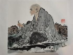 成都老画家 国画人物 怀素画蕉 原稿手绘真迹 已托裱