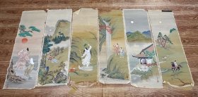 日本舶来 国画人物 绢本软片 6幅 款：秀彦 年代物（老掉渣了～，很脆～，要求高者慎拍）