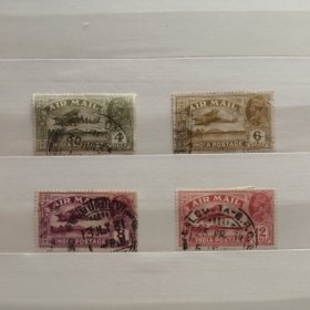 印度航空邮票 1929-30年 乔治五世和飞机 4枚信销票（两枚低值品相瑕疵）斯科特目录4枚旧26.25美元。