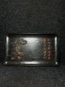 黑檀木雕刻精品茶盘 尺寸：长宽厚33/19/3厘米