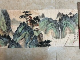 罗鹤鸣《青绿山水》84X39cm,保真便宜处理中