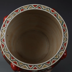 明五彩寿星狮耳卷缸