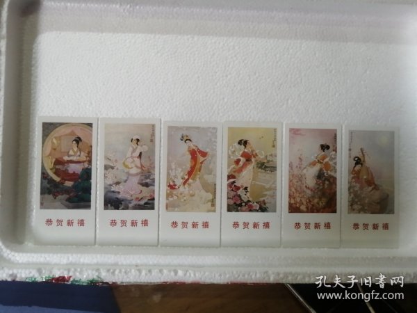 1989年著名画家年历卡一套6张全，杏花神相玉环，桃花神息夫人，牡丹花神丽娟，梅花神寿阳公主，荷花神西施，石榴花神王氏。