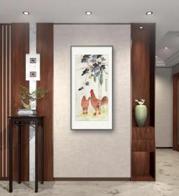 江寒汀 大吉图 L型铝合金镜框60x120厘米 茶室书房客厅挂画
