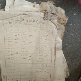 1980年农村社员承包 工分粮食分配总表等等80年代农村社员分配档案材料100多张合售如图