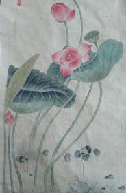 国画，没骨画荷花，纯手绘，材质熟宣，安徽画家