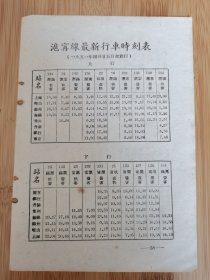 沪宁线最新行车时刻表广告；1951年4月25日起实行，上行线下行线！无锡菜馆-牌号.详细地址一览表！交通资料！江苏资料！单页双面广告页.广告纸！