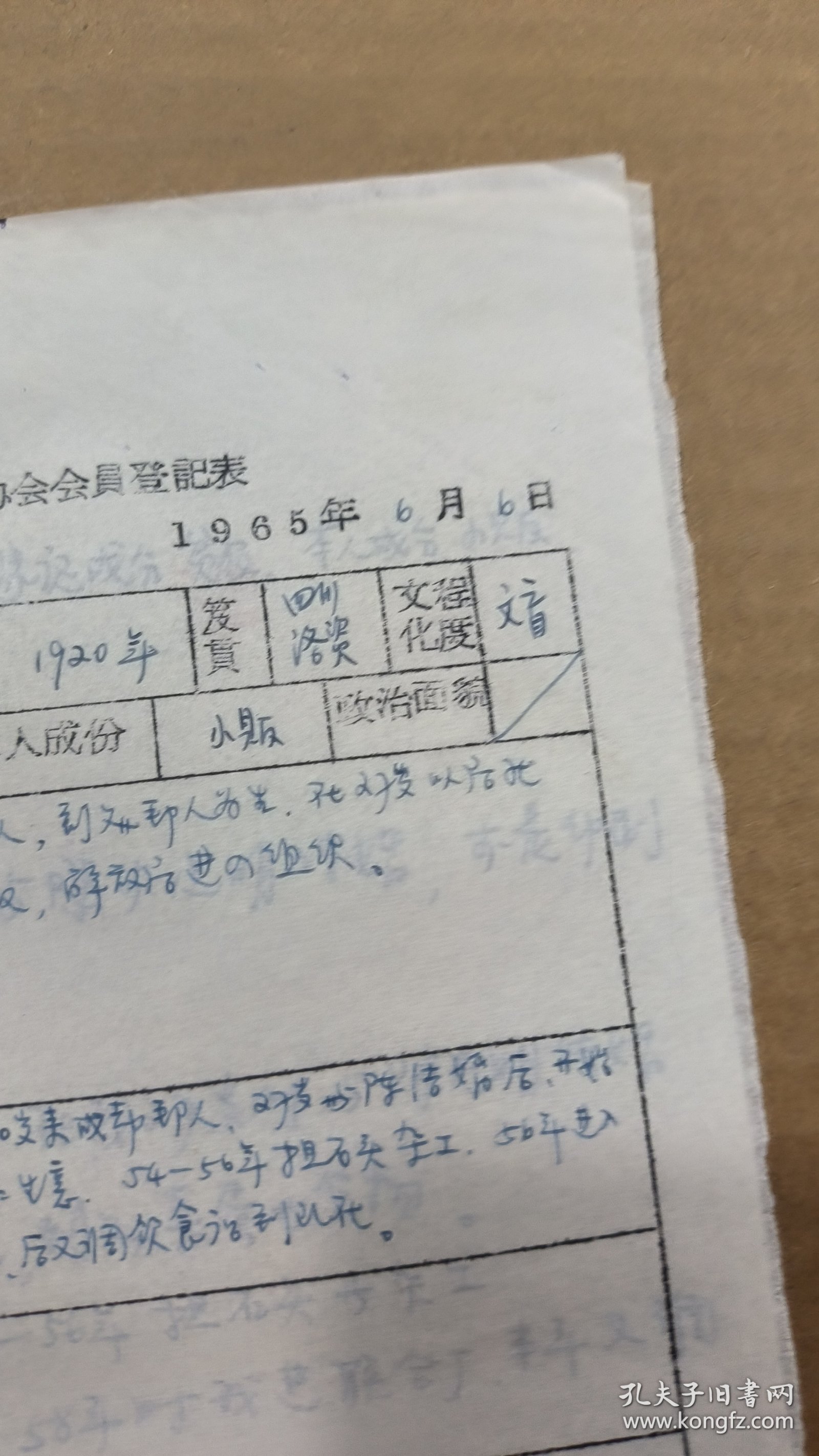 手稿2563，四川成都苏坡场镇贫苦劳动者协会会员登记表，2页