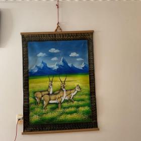 藏族风格羚羊风景画一幅