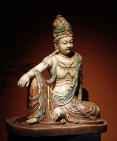 （议价） 宋代汉白玉彩绘自在观音造型优美，宝相庄严高1米宽78cm厚48cm