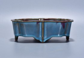 钧窑描金刻字钟馗纹回流洗7*20厘米