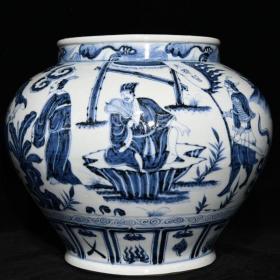 元青花周瑜打黄盖纹罐，高29.8cm直径34cm