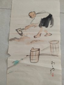(9)回流手绘老画一幅，尺寸 100cmX31cm.印章落款，品相如图