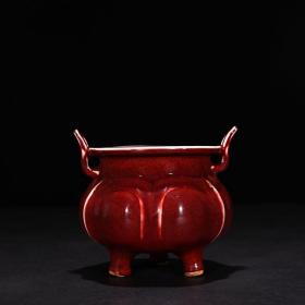 明宣德祭红釉香炉    12×13厘米